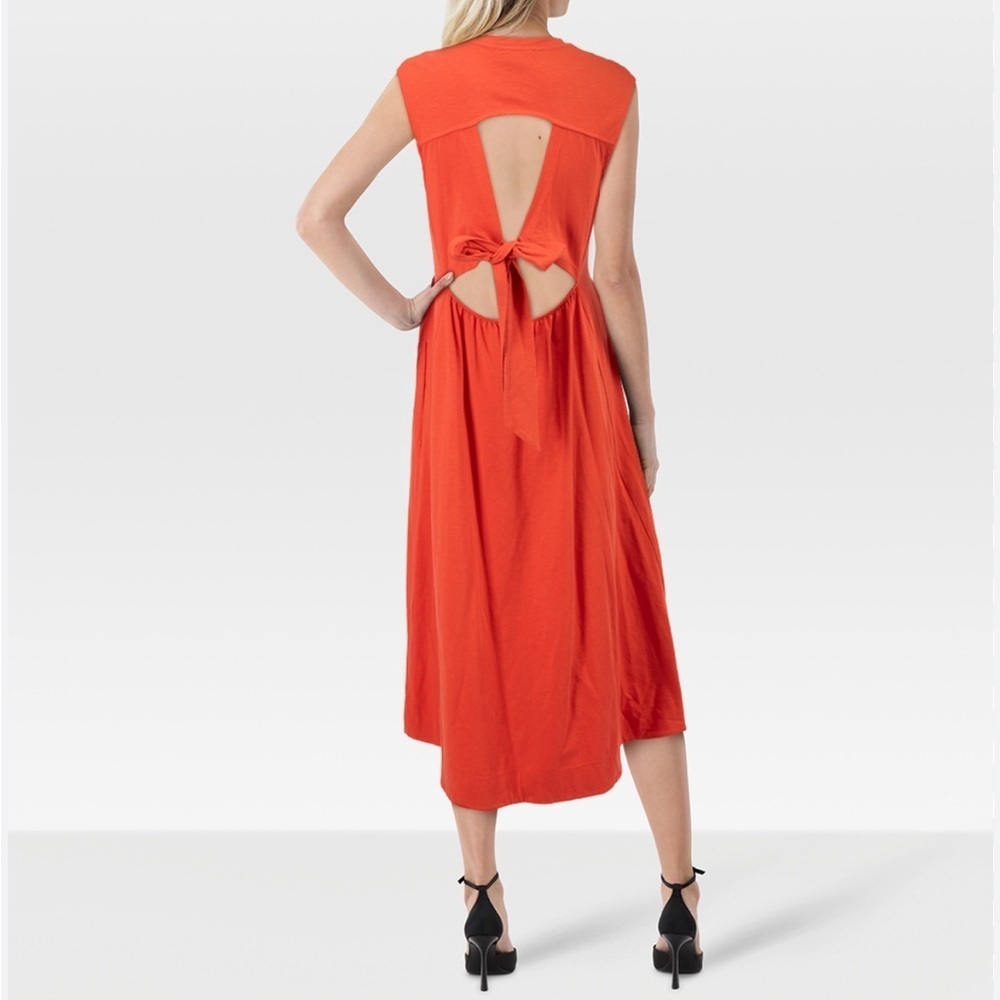 ME+EM Red Cut Out Back Midi Dress Organic Cotton Pockets Tie Back Sz 8